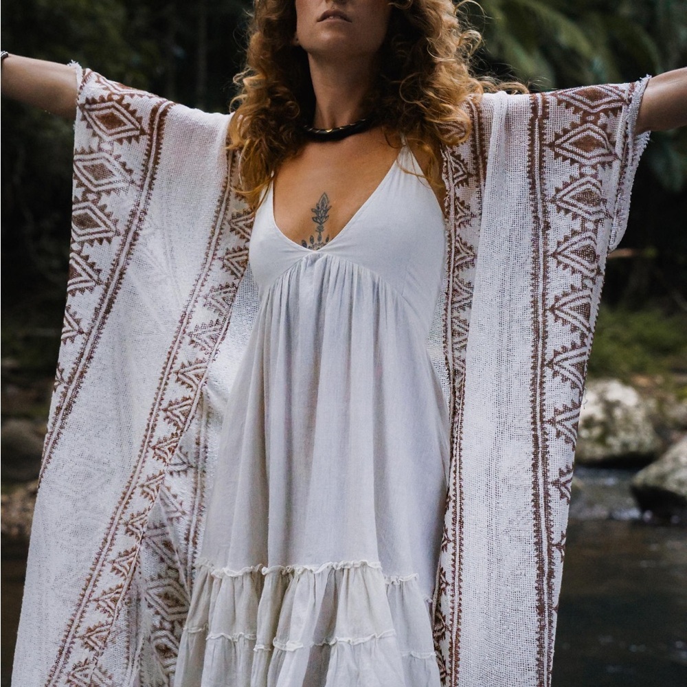 Women’s Boho White Beach Cover-Up Kimono - Lightweight Layering